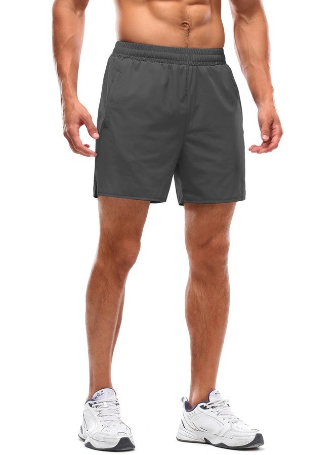 Aolesy Men's Workout Shorts with Liner 5 Inch Quick Dry 2 in 1 Running Shorts for Men Sports Athletic Gym Shorts with Zipper Pockets Dark Grey - Image 4